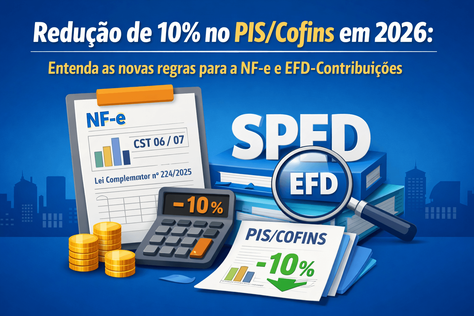 Redução de 10% no PIS/Cofins em 2026: como aplicar na NF-e e EFD-Contribuições sem erros
